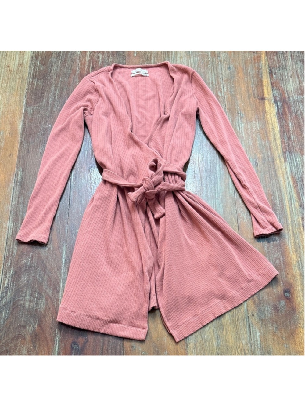 Urban Outfitters Pink Ribbed Wrap Cardigan Sweater Small